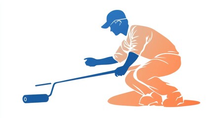 Fototapeta premium Illustration of a painter decorating a room with bright colors