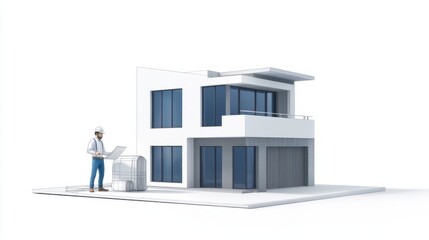 An illustration of an architect with drawings in his hands