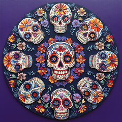 Mexican colorful sugar skull makeup. Traditional calaca heads for Day of dead celebration. Dia de los muertos Traditional Mexican carnival style Santa Muerte concept