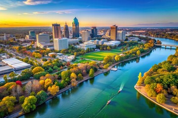 Obraz premium Stunning Aerial View of Sacramento, the Capital City of California with Scenic River and Skyline