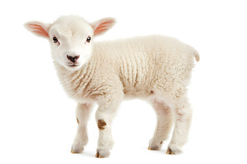 Fototapeta premium Small cute lamb, isolated on white background