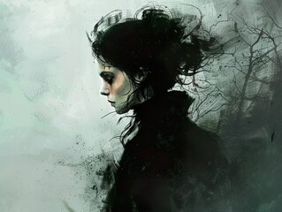 Melancholy Portrait: Woman in the Wind