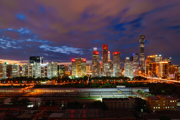 Night view of skyline of Beijing CBD (Central Business District) after dusk
