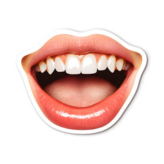 Fototapeta premium Sticker of realistic red lips and white teeth isolated on a white background. 