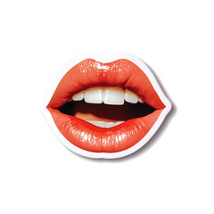 Sticker of realistic red lips and white teeth isolated on a white  background. 
