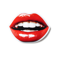 Obraz premium Sticker of realistic red lips and white teeth isolated on a white background. 