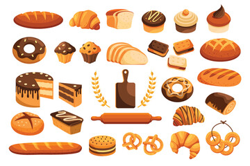 Hand drawn cartoon bakery set