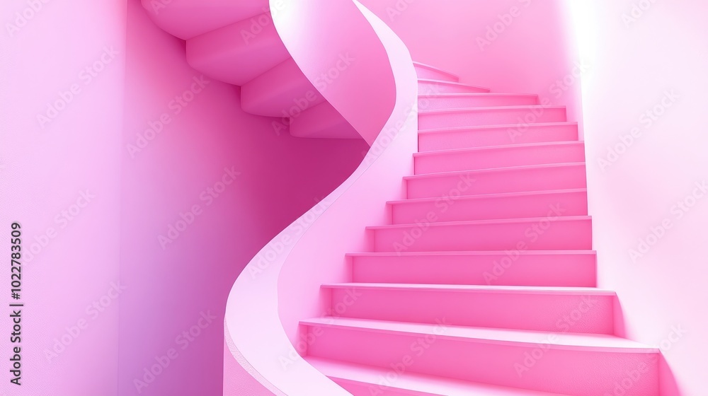 Aufkleber 3D rendering of pink spiral stairs with cylindrical design set against an abstract background in pastel hues creating a minimalistic scene