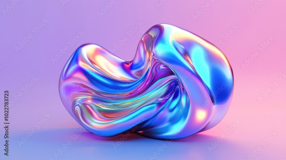 Poster Abstract 3D Rendering Of Iridescent Sculpture Surreal Organic Form Colorful Metallic Shape Visual Art Generative Art Computer Design Graphics Illustration Imitation