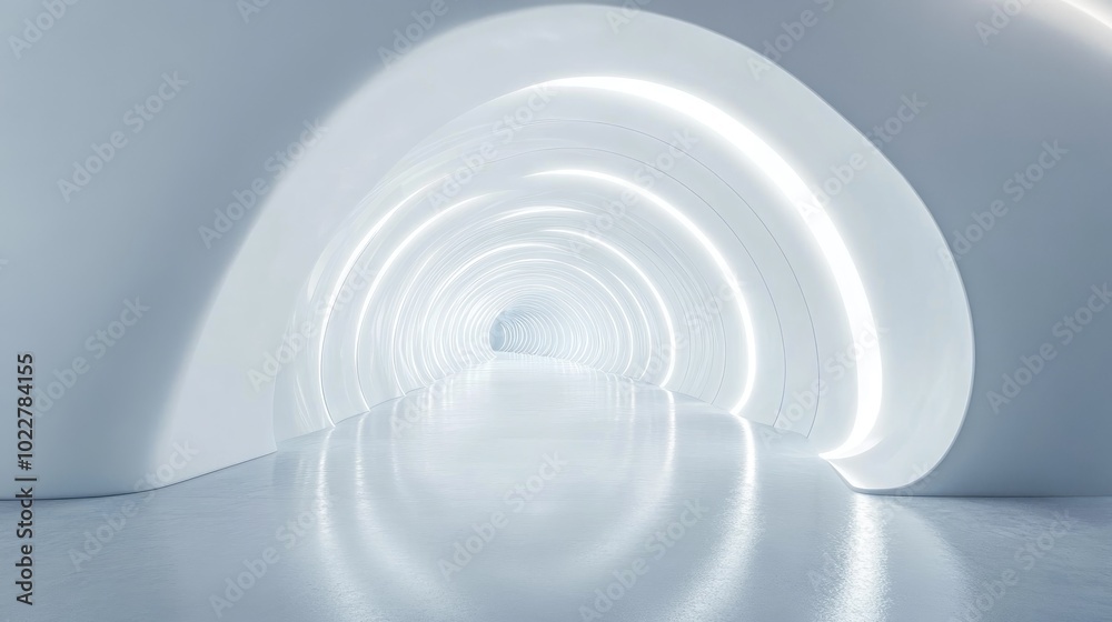 Aufkleber 3D rendering of a white abstract sci fi tunnel resembling a futuristic spaceship corridor