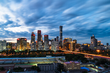 Fototapeta premium Night view of skyline of Beijing CBD (Central Business District) after dusk