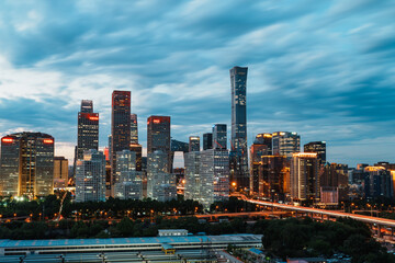 Night view of skyline of Beijing CBD (Central Business District) after dusk