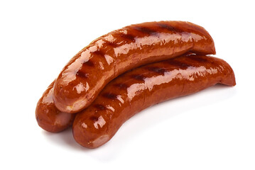 Grilled bavarian sausages, isolated on white background.