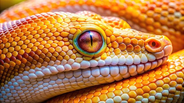 Stunning close-up of a white-lipped python showcasing its unique scales and captivating colors