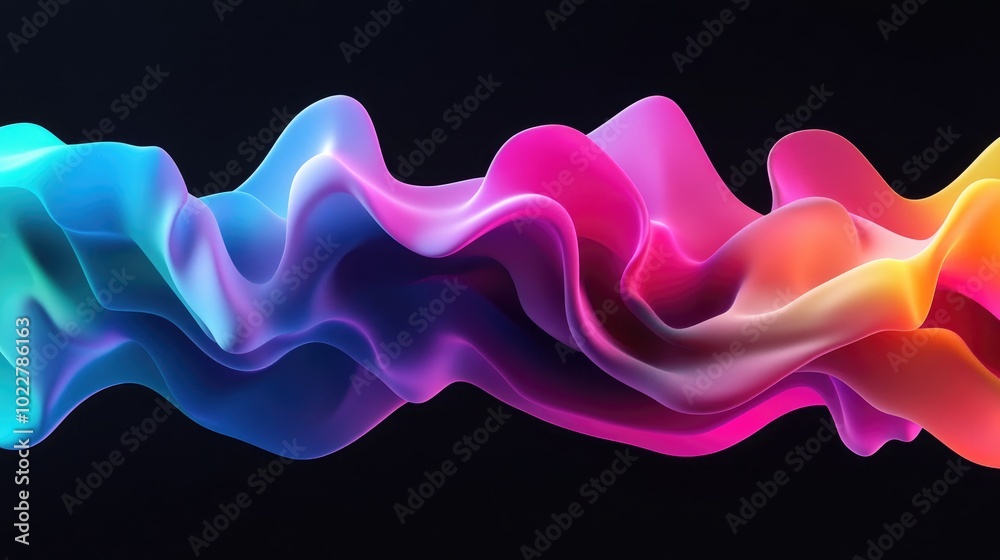 Poster 3D Render Abstract Neon Background With Colorful Liquid Waves Gradient Big Data Visualization With Sound Music Effects Colorful Pulses And Waves Data Graph Representation