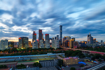 Night view of skyline of Beijing CBD (Central Business District) after dusk