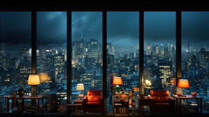 Night Cityscape View from a Cozy Apartment