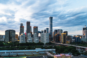 Fototapeta premium Night view of skyline of Beijing CBD (Central Business District) after dusk