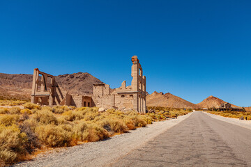 Rhyolite ghost town in Nevada desert