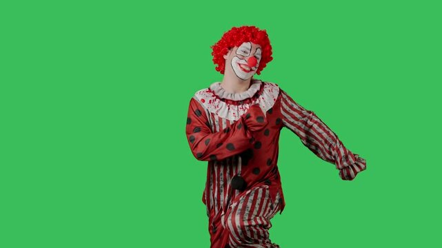 Funny clown on green screen chroma key.