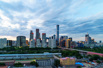 Magnificent view of the skyline of Beijing CBD (Central Business District) at sunset