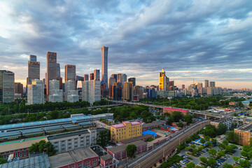 Magnificent view of the skyline of Beijing CBD (Central Business District) at sunset