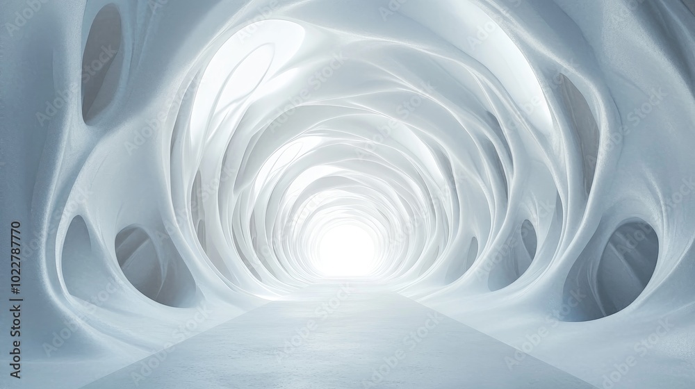 Aufkleber 3D rendering of a white abstract sci fi tunnel resembling a futuristic spaceship corridor