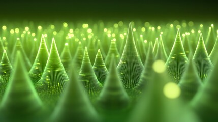 Futuristic green spikes create a mesmerizing, glowing landscape, AI