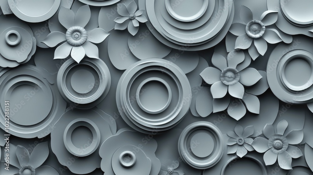 Aufkleber 3d wallpaper design featuring circular patterns and floral elements ideal for photomurals