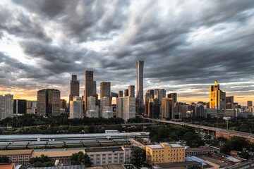 Obraz premium Magnificent view of the skyline of Beijing CBD (Central Business District) at sunset