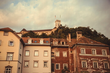 Ljubljana city on the banks of Ljubljanica river