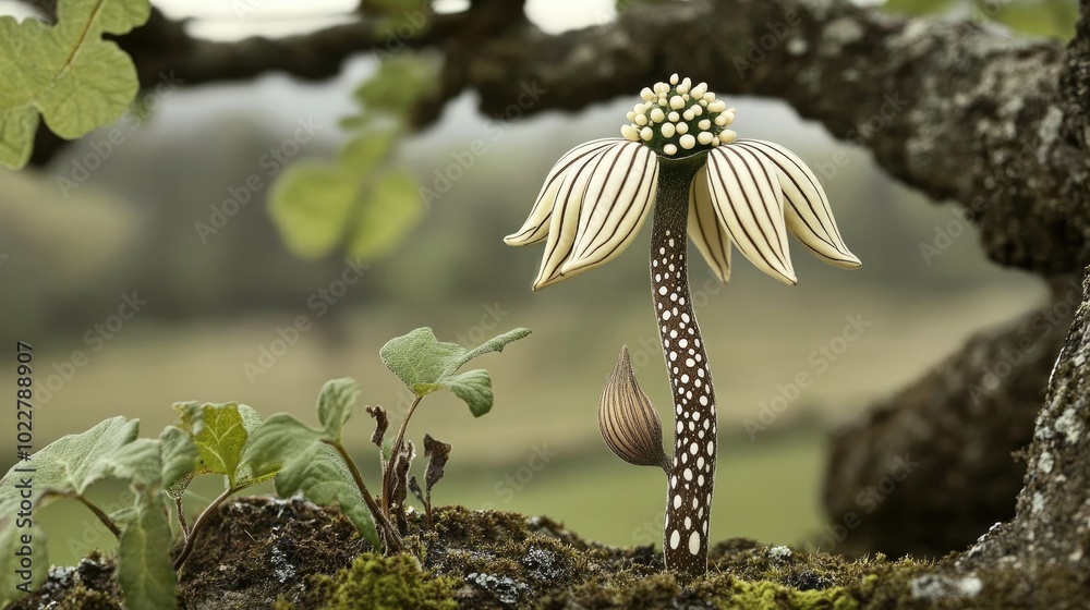 Poster close up of a tree sprout emerging from chestnut nuts
