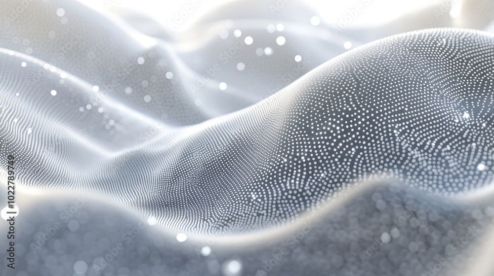 Poster Abstract background featuring white and grey dots with a futuristic wave design ideal for digital graphics and web applications