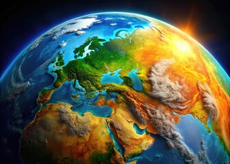 Fototapeta premium Stunning Earth Hemisphere View with Vibrant Colors and Detailed Topography from Space Perspective