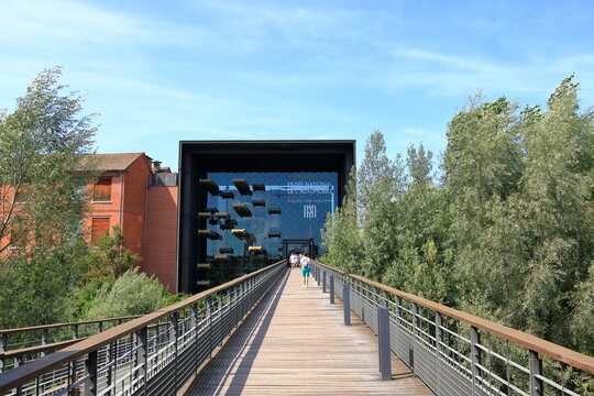 Mulhouse, Alsace, France - August 23 2024: Cit&eacute; de l'Automobile National Museum Schlumpf Collection - World's Largest Automobile Collection in an car museum from outside
