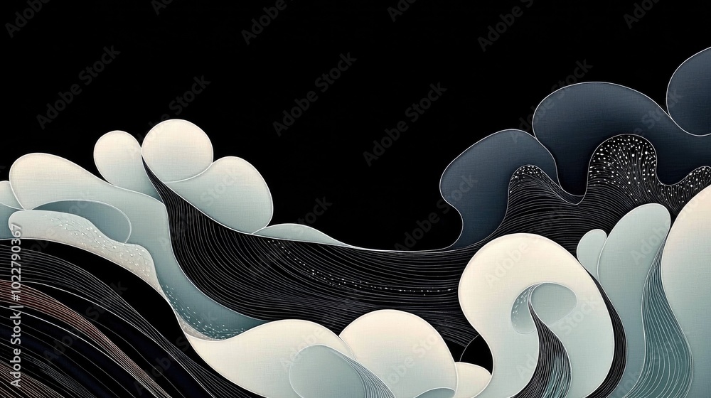 Aufkleber black wavy glossy silk drapery fabric with rippled texture abstract background