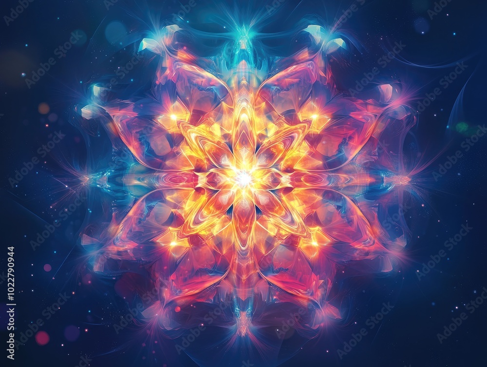 Poster Abstract illustration of a fantasy snowflake featuring vibrant light elements in EPS10 format