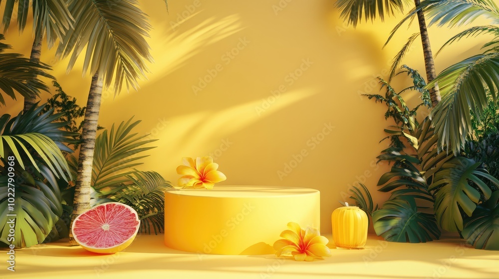Aufkleber 3D rendering of a yellow display podium designed for summer themed products