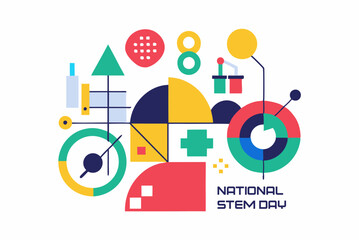 Obraz premium Celebrating national stem day with abstract minimalist geometric design