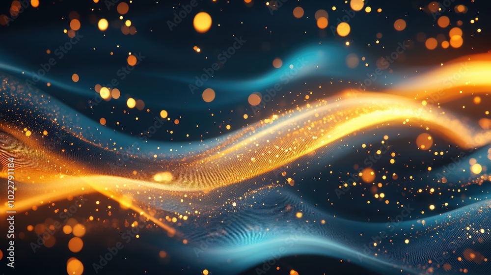 Poster Abstract background with flowing light effects featuring golden blurred waves Glowing neon design for creative projects