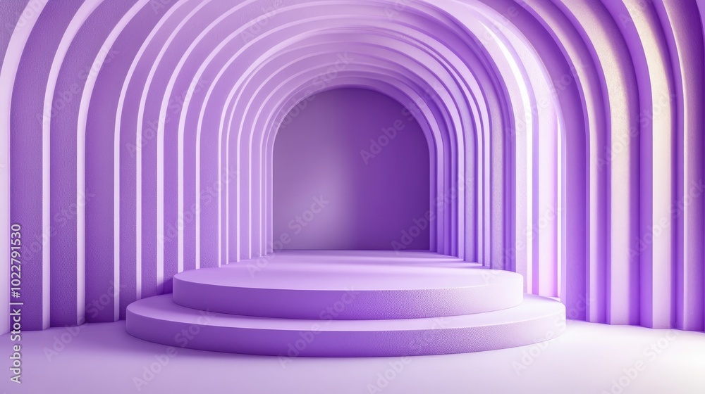 Poster a collection of purple concentric arches on a podium providing a contemporary and minimalist setting