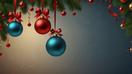 christmas background with balls and ribbon