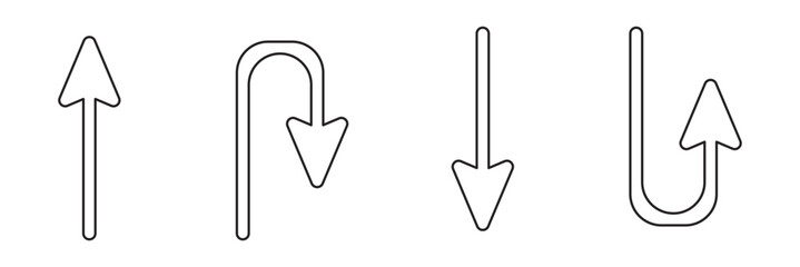 u turn arrow symbol icon set, go straight this way one way only u turn left and right arrow vector