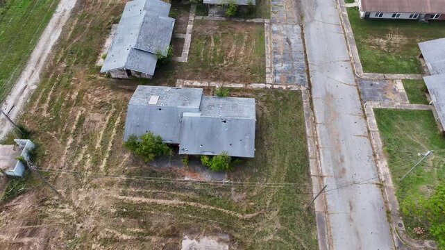 Aerial view of Picher, Oklahoma - a ghost town and EPA Superfund site that was abandoned in 2009
