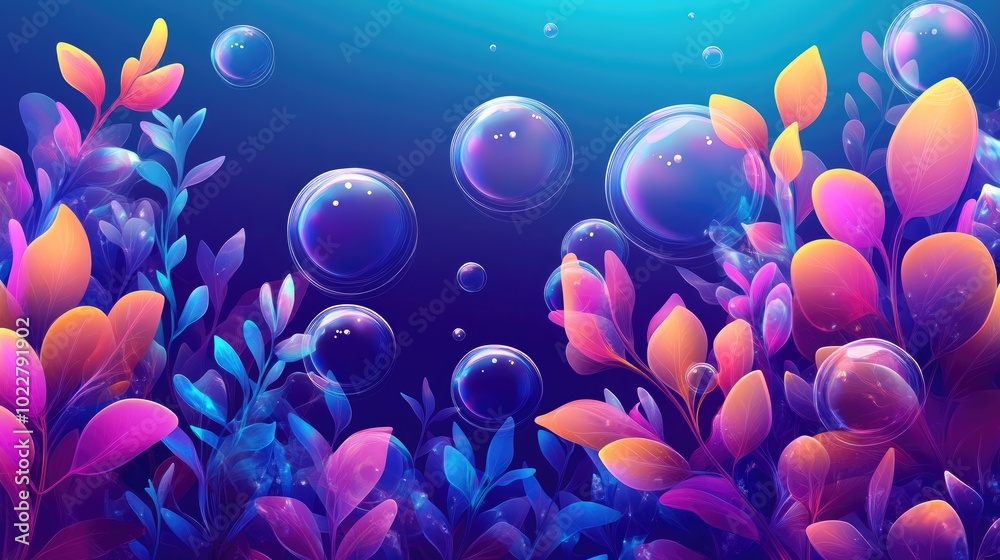 Poster abstract underwater wallpaper featuring beautiful translucent bubbles illuminated overlapping shapes