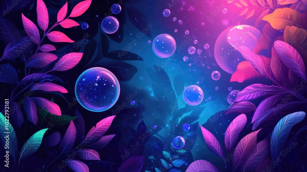 Poster abstract underwater wallpaper featuring beautiful translucent bubbles illuminated overlapping shapes