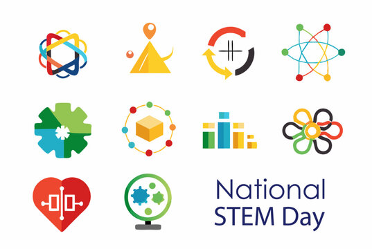 National stem day abstract minimalist logo icons for educational and promotional use