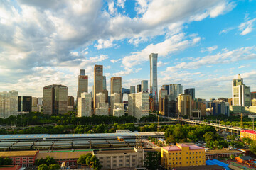 Magnificent view of the skyline of Beijing CBD (Central Business District) at sunset