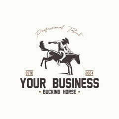 Logo cowboy rodeo. Retro Rodeo logo with equestrian silhouette. Wild west vintage rodeo badge. Vector illustration.