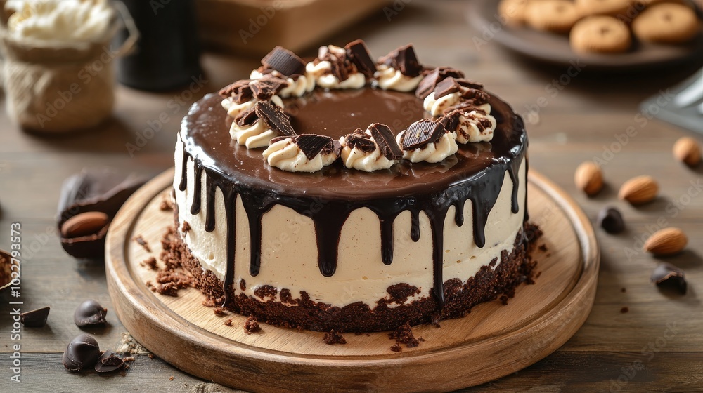 Aufkleber chocolate soft cake with almonds and cookies